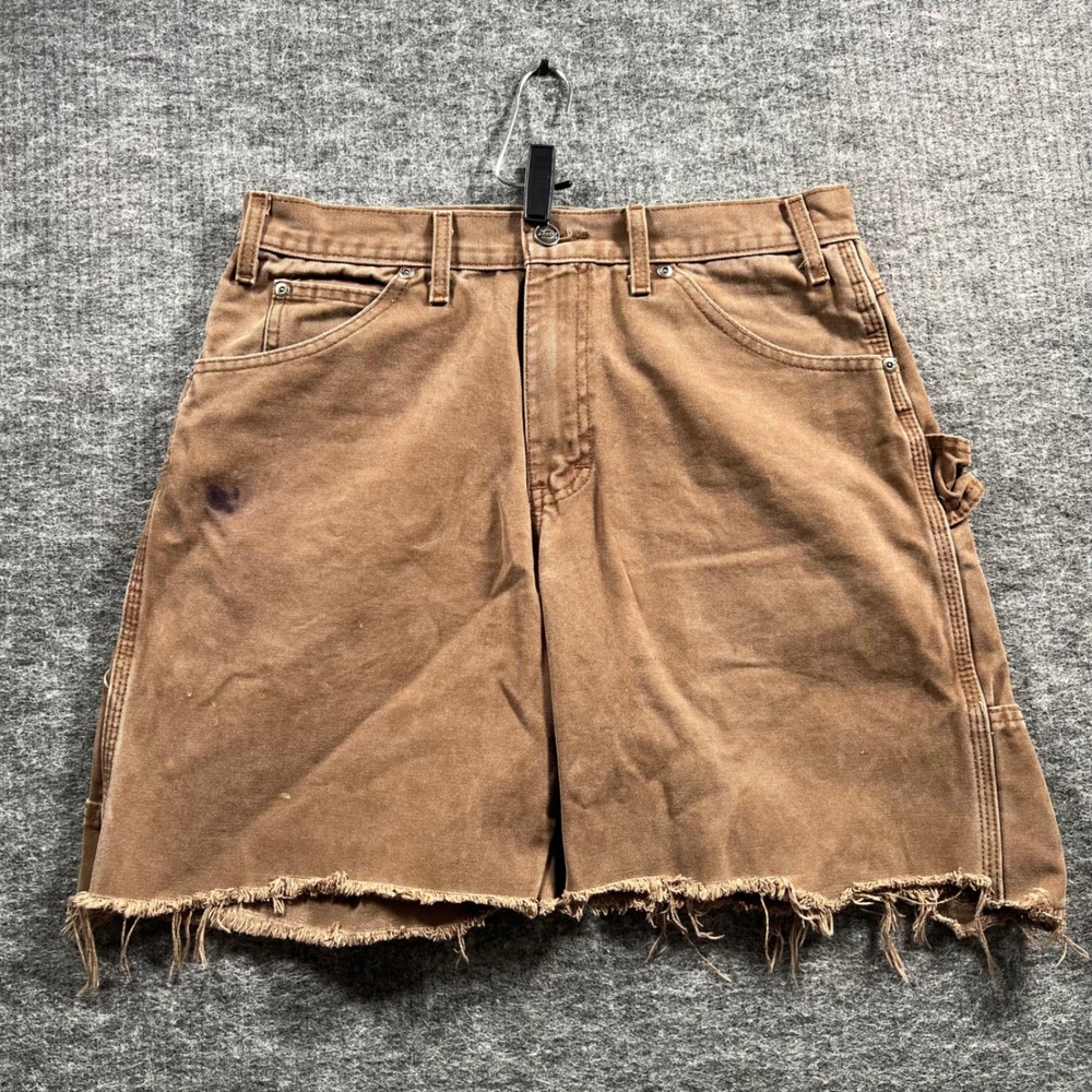 Dickies Brown Duck Canvas Carpenter Shorts Cut Off Raw Hem 30 Waist